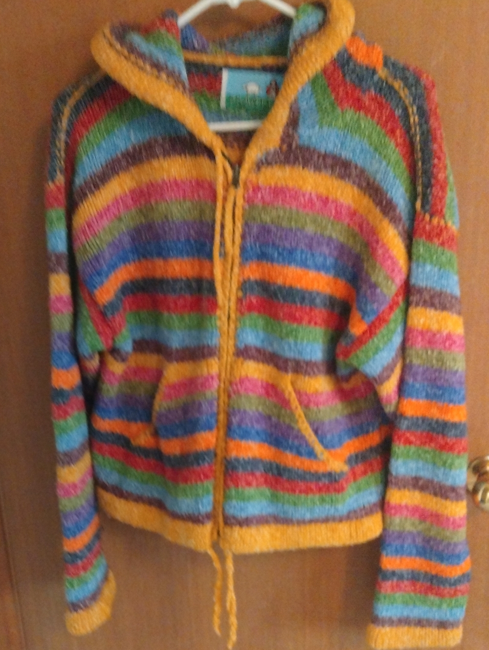 Handmade Adorable 100% Pura Vida Multi color wool Zip up hoodie sweater Y2K